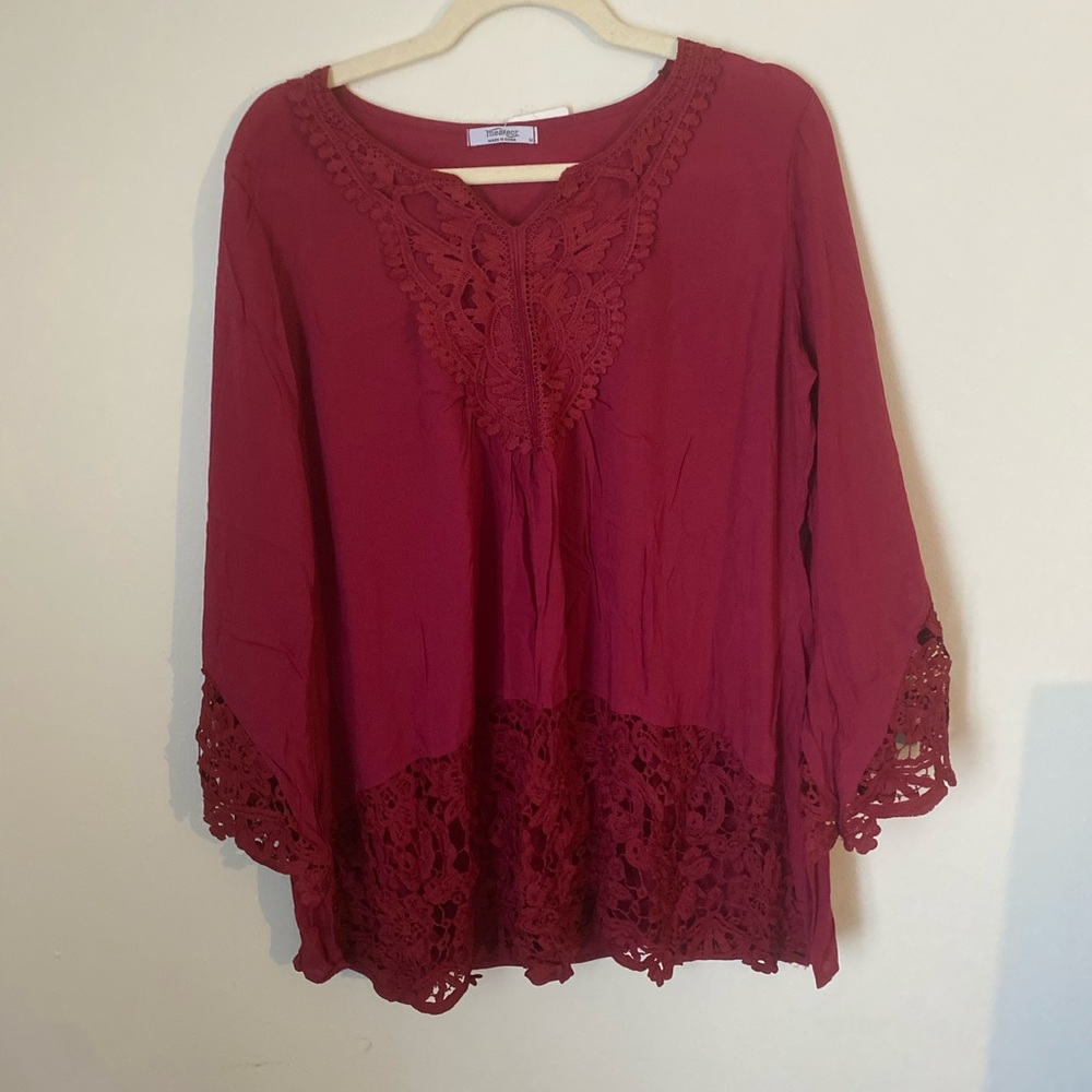 Chic Crochet type Lace  Detail Maroon Tunic